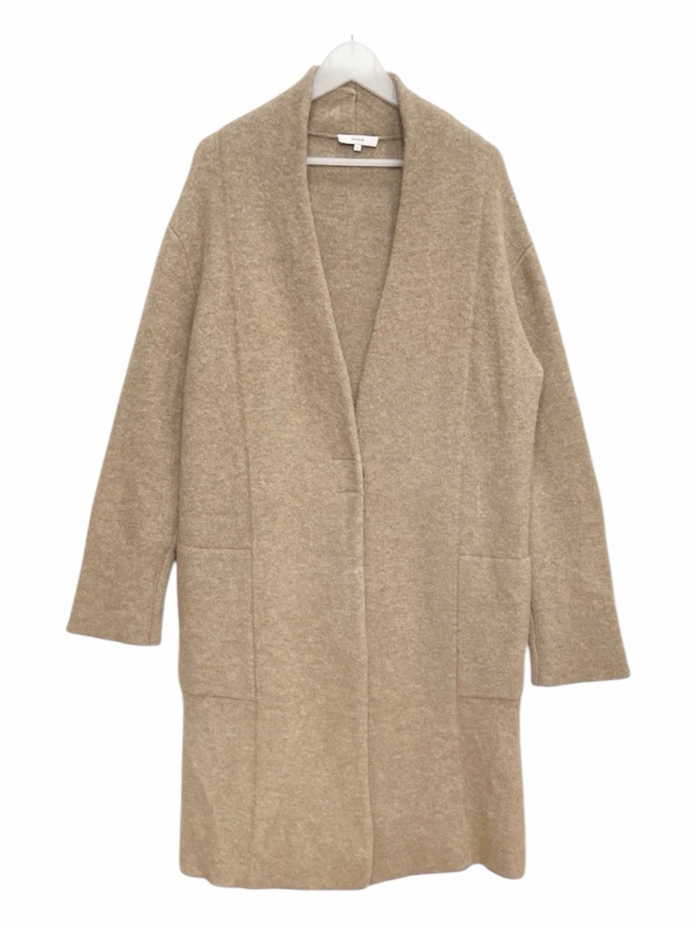 Vince Collarless Cardigan Coat Heather Camel Merino Wool Knit Blend Size S